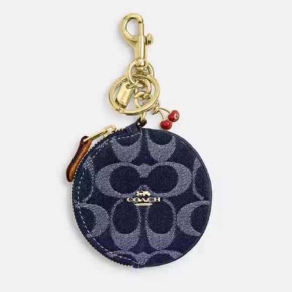 Circular Coin Pouch Bag Charm In Signature Denim - Picture 1 of 7